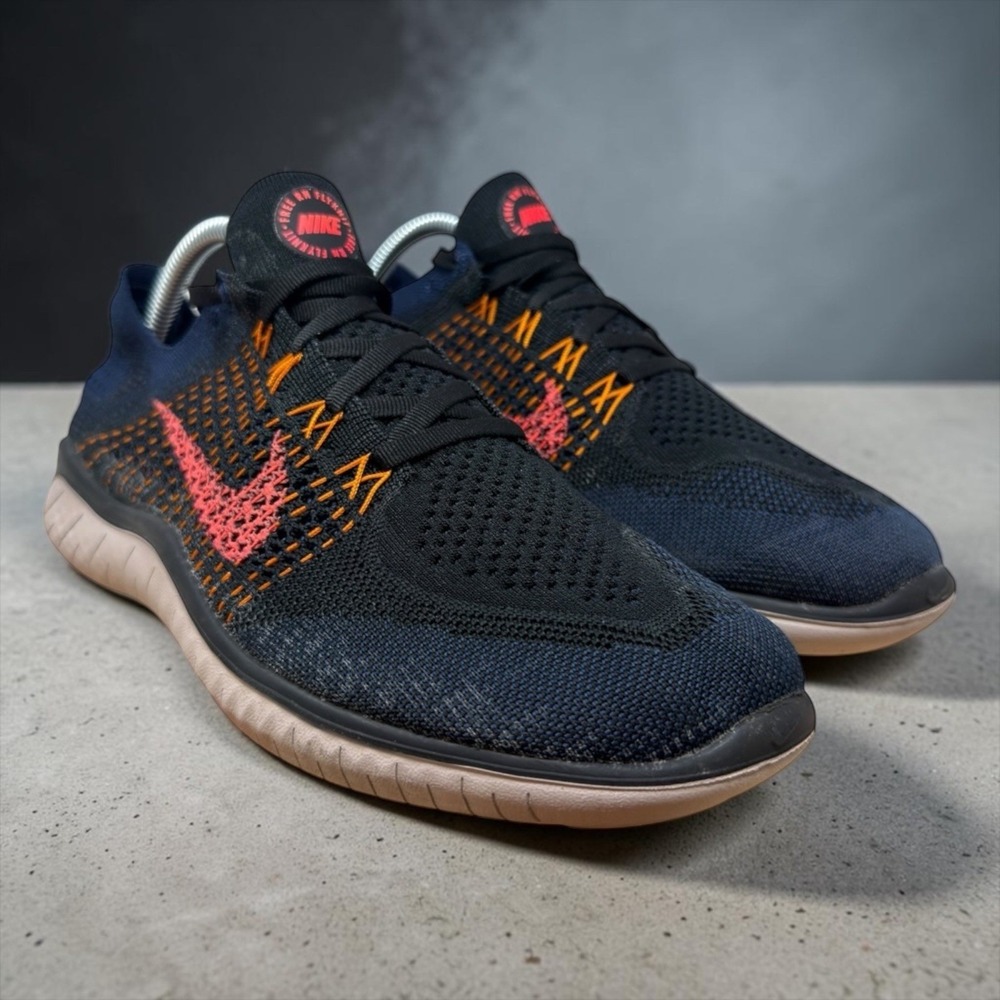 Nike Free RN Flyknit 2018 Mens 9 Black Hyper Crimson Blue Nebula 942838-068